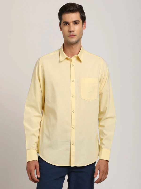 Indian Terrain Men's Regular Fit Full Sleeve Solid Yellow Shirt